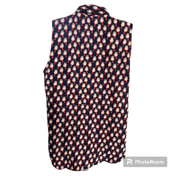 Halo Navy Red Tail Bird All Over Print Button Up Sleeveless Top size S/M - Picture 2 of 12